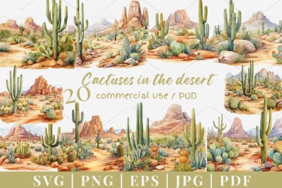 20 Cactus Desert Vector Graphics & Illustrations