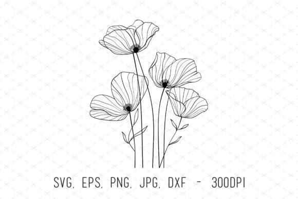 Botanical Line Art Flowers Floral SVG Graphics
