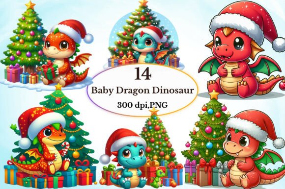Christmas Baby Dragon Dinosaur Clipart