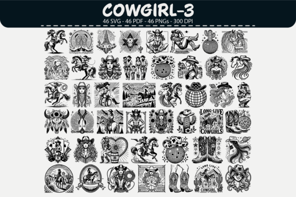 Cowgirl Vector Clipart – 46 Designs: Graphics & Illustrations