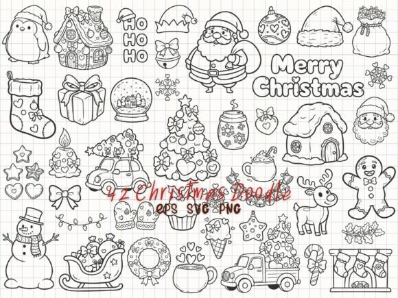 Cute Christmas Doodle Holiday Line Art: Graphics & Illustrations for Warm, Handmade Brands