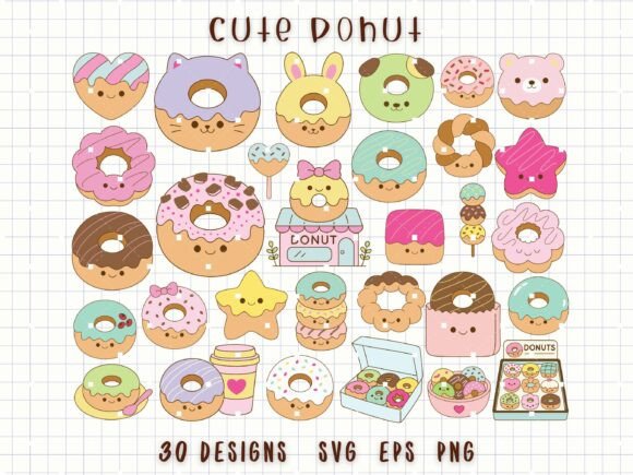 Cute Donut SVG Sweet Dessert Clipart: Graphics & Illustrations