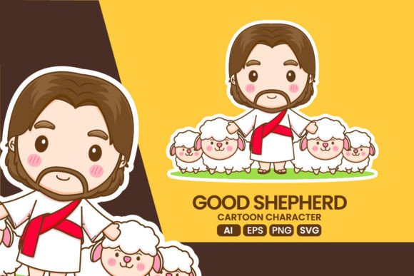 Cute Jesus Cartoon Character Graphics & Illustrations