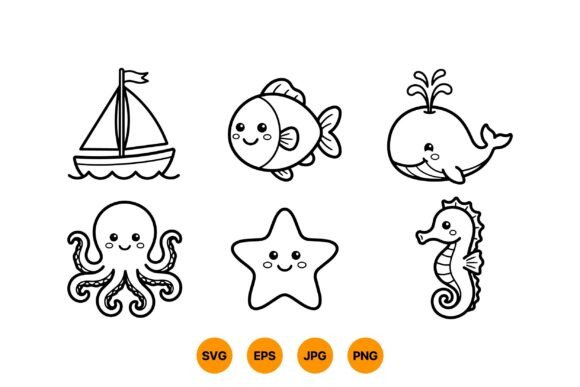 Cute Sea Animals Clipart Set: Graphics & Illustrations for Sellers