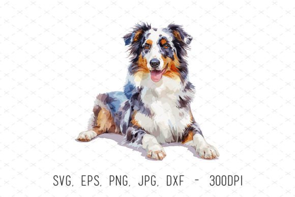 Cute Watercolor Dog Australian Shepherd Graphics & Illustrations