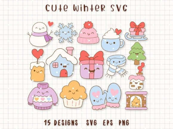 Cute Winter SVG Cozy Holiday Clipart: Graphics & Illustrations