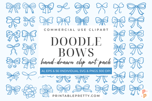 Doodle Bows SVG Hand Drawn Clipart: Graphics & Illustrations