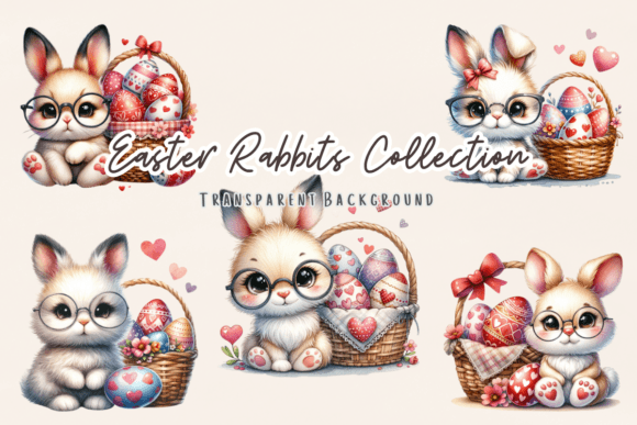 Easter Rabbits Watercolor Collection: Graphics & Illustrations