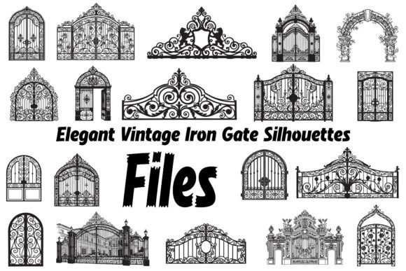 Elegant Vintage Iron Gate Silhouette Graphics & Illustrations