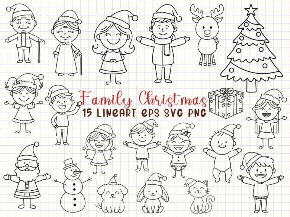 Family Christmas Line Art Holiday SVG