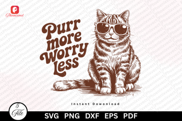 Funny Cat Lover Purr More Worry Less PNG