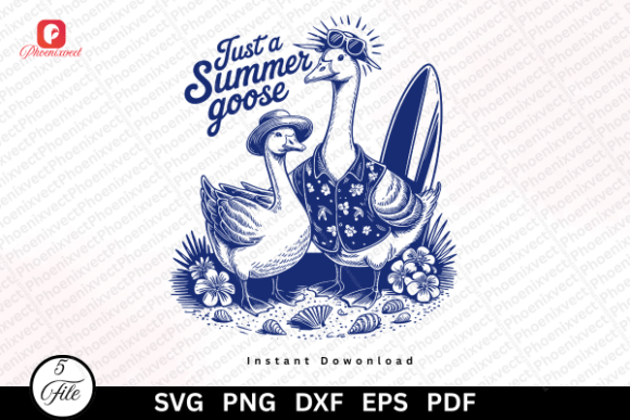 Funny Tropical Just a Summer Goose SVG Graphics & Illustrations