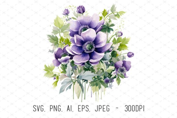Holly Flower Purple Sublimation Clipart: Graphics & Illustrations