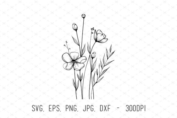 Line Art Wildflower Sublimation Clipart: Graphics & Illustrations for Local Branding