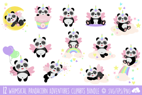 Magical Pandacorn Adventures Clipart Set: Graphics & Illustrations