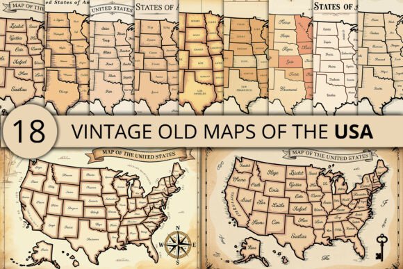 Old USA Map Bundle: Vintage Graphics & Illustrations for Crafters