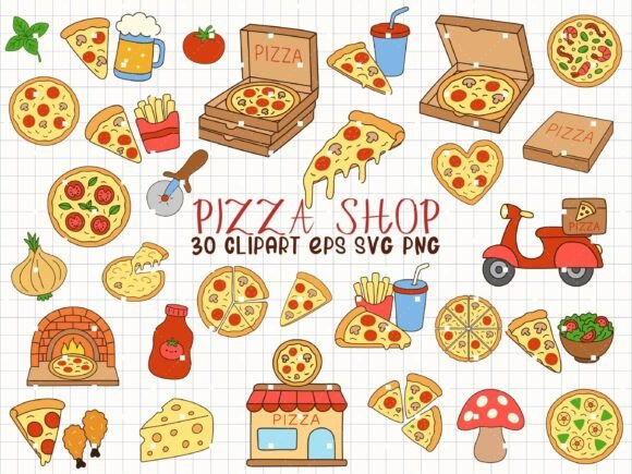 Pizza SVG Bundle: Food Clipart Doodle Graphics & Illustrations
