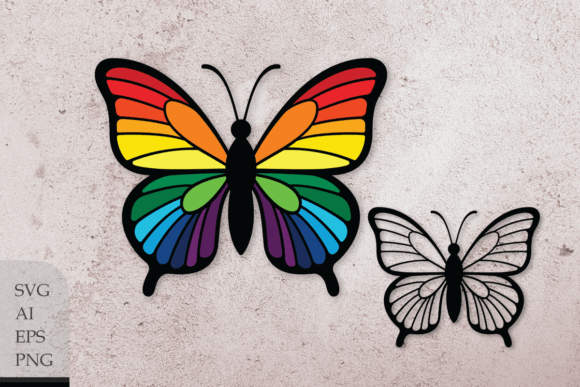Rainbow Stained Glass Butterfly Graphics & Illustrations