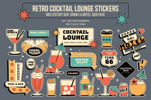Retro Cocktail Lounge Stickers