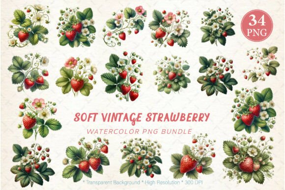 Soft Vintage Strawberry Clipart Set
