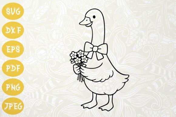 Spring Goose with Flowers SVG Outline: Graphics & Illustrations for Editorial Charm