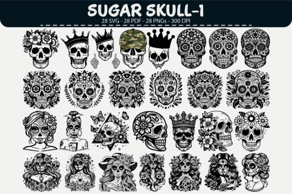 Sugar Skull Clipart – 28 Designs: Graphics & Illustrations