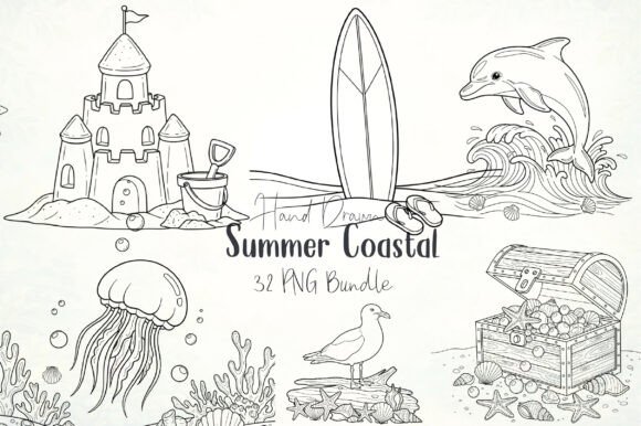 Summer Coastal Hand Drawn Clipart: Graphics & Illustrations for Local Branding