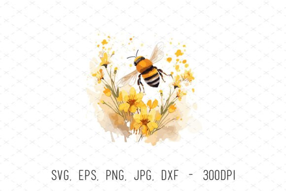 Watercolor Bee Floral Spring Flowers SVG Graphics