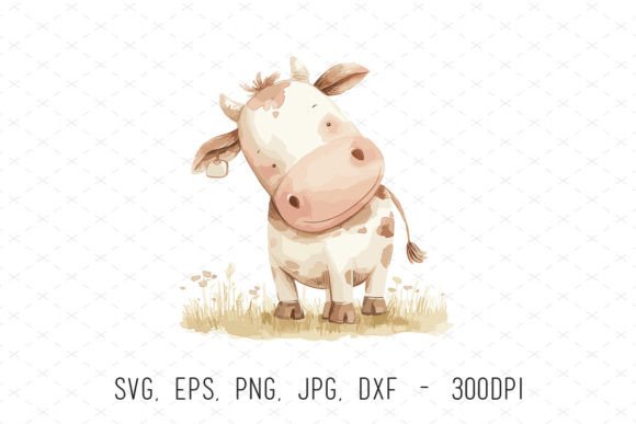 Watercolor Cow Cute Clipart: Graphics & Illustrations for Local Brands
