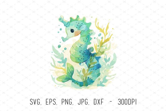 Watercolor Cute Seahorse Clipart SVG: Graphics & Illustrations