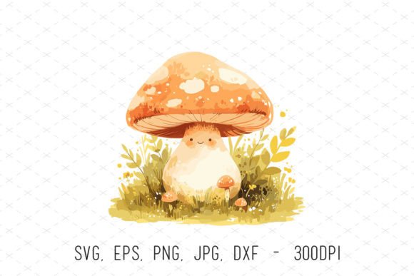 Watercolor Mushroom Children Clipart SVG: Graphics & Illustrations