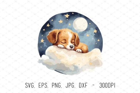 Watercolor Nursery Sleeping Dog Clipart