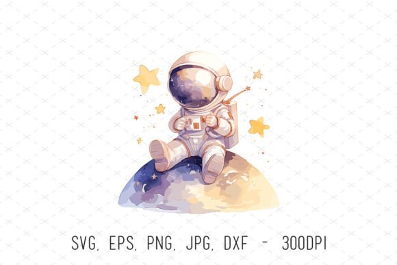 Watercolor Nursery Space Astronaut SVG Graphics & Illustrations