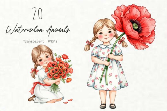 Watercolor Poppy Girl PNG Clipart: Graphics & Illustrations for Brand Storytelling