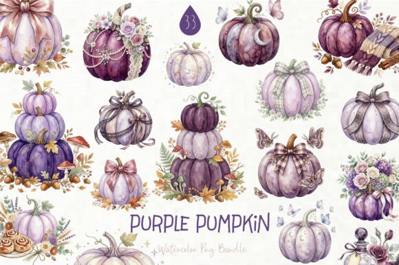Watercolor Purple Pumpkin Clipart