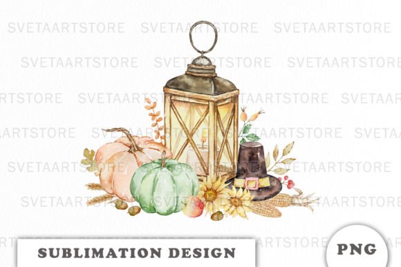 Watercolor Thanksgiving Lantern Sublimat Graphics