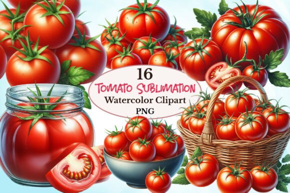 Watercolor Tomato Sublimation Clipart: Graphics & Illustrations