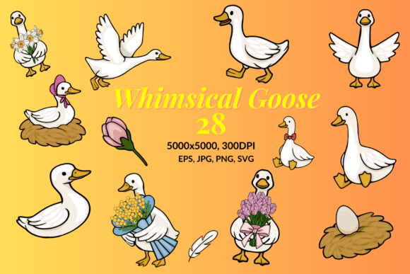 Whimsical Goose Clipart Collection: Graphics & Illustrations