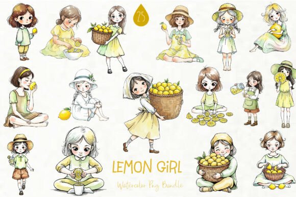 Whimsical Lemon Girl Clip Art: Graphics & Illustrations