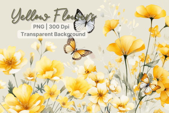 Yellow Flower Watercolor Butterfly: Handcrafted Illustrations for Modern Graphics